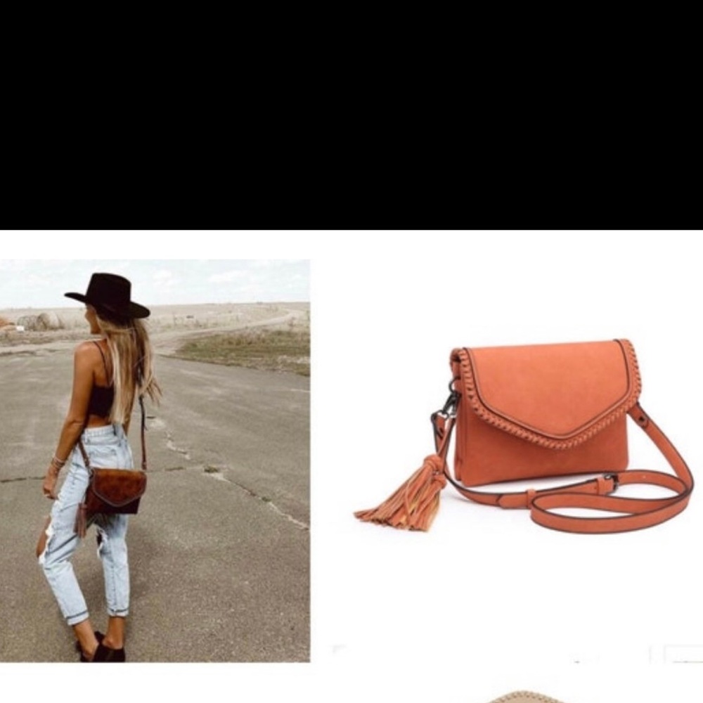 Women's Sloan Leather Whipstitch  Crossbody Bag in Brick with Tassels
